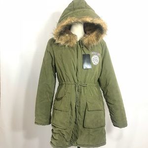 Military green parka coat with hoodie!! XXL